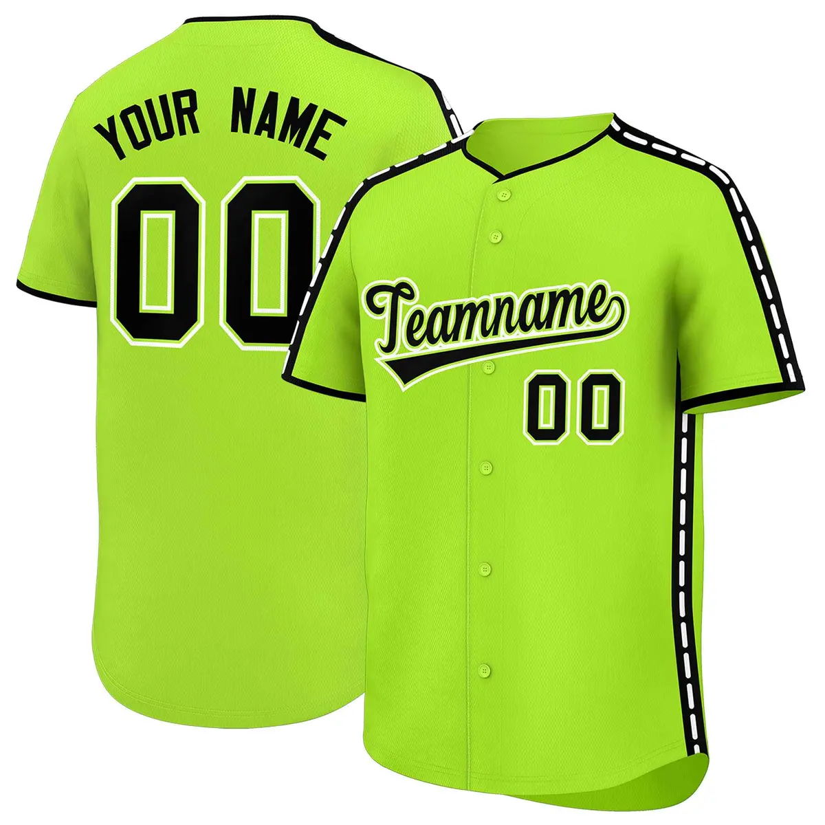 Light Green Black Color Block Dotted Side Baseball Jersey