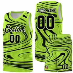 Light Green Black Graffiti Fluids Basketball Jersey Sets