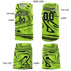 Light Green Black Graffiti Fluids Basketball Jersey Sets 5