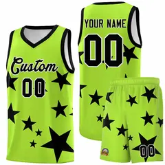 Light Green Black Graffiti Star Print Basketball Jersey Sets