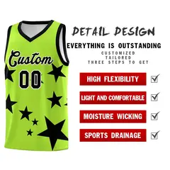 Light Green Black Graffiti Star Print Basketball Jersey Sets 2