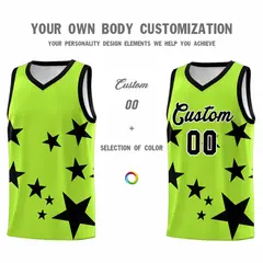 Light Green Black Graffiti Star Print Basketball Jersey Sets 3