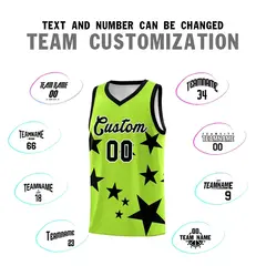 Light Green Black Graffiti Star Print Basketball Jersey Sets 4