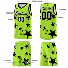 Light Green Black Graffiti Star Print Basketball Jersey Sets 5
