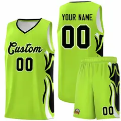Light Green Black-White Graffiti Side Curve Basketball Jersey Sets 1