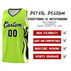 Light Green Black-White Graffiti Side Curve Basketball Jersey Sets 2