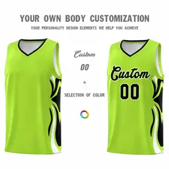 Light Green Black-White Graffiti Side Curve Basketball Jersey Sets 3