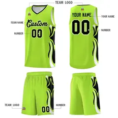 Light Green Black-White Graffiti Side Curve Basketball Jersey Sets 5