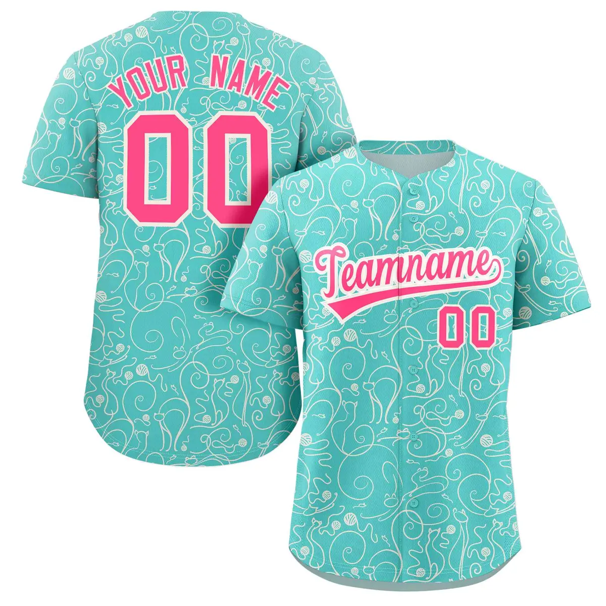 Light Green Cream Graffiti Line Art Baseball Jersey