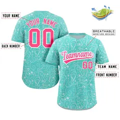 Light Green Cream Graffiti Line Art Baseball Jersey 2
