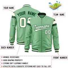 Light Green Cream Shoulder Color Block Varsity Full-Zip Letterman Bomber Jacket 2
