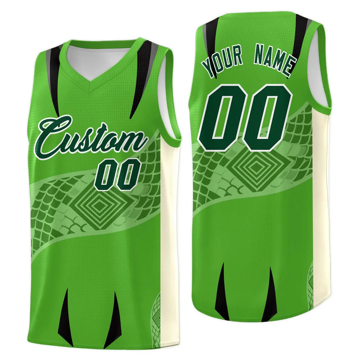 Light Green Cream Snake Scale Venomous Fang Graffiti Basketball Jersey
