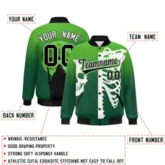 Light Green Dark Green Black Halloween Skeleton Varsity Jacket Moisture-Wicking 2