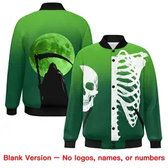 Light Green Dark Green Black Halloween Skeleton Varsity Jacket Moisture-Wicking 8