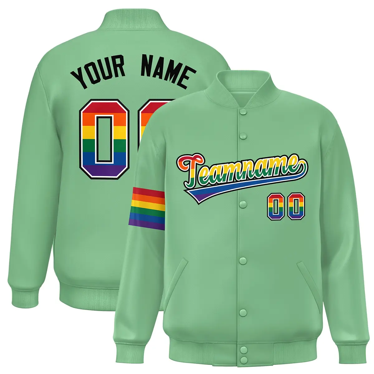 Light Green LGBT Rainbow Pride Letterman Baseball Jacket
