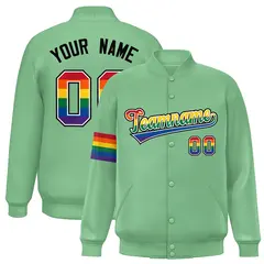 Light Green LGBT Rainbow Pride Letterman Baseball Jacket
