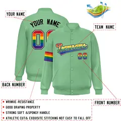 Light Green LGBT Rainbow Pride Letterman Baseball Jacket 2