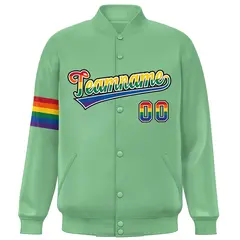 Light Green LGBT Rainbow Pride Letterman Baseball Jacket 3