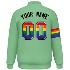 Light Green LGBT Rainbow Pride Letterman Baseball Jacket 4