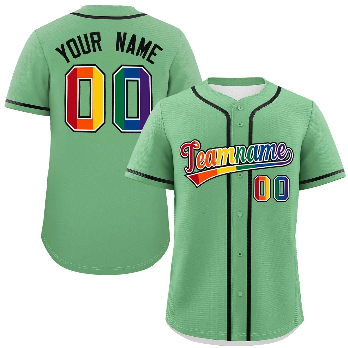 Light Green LGBT Rainbow Pride Month Baseball Jersey