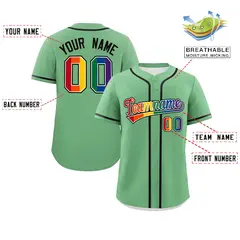 Light Green LGBT Rainbow Pride Month Baseball Jersey 2