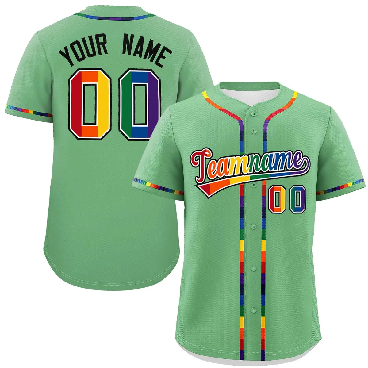Light Green LGBT Rainbow Pride Month Baseball Jersey