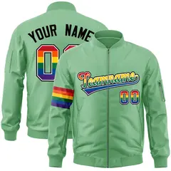 Light Green LGBT Rainbow Pride Month Letterman Bomber Jacket