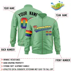 Light Green LGBT Rainbow Pride Month Letterman Bomber Jacket 2