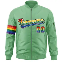 Light Green LGBT Rainbow Pride Month Letterman Bomber Jacket 3