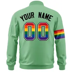 Light Green LGBT Rainbow Pride Month Letterman Bomber Jacket 4
