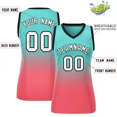 Women's Light Green Light Red Gradient Mesh Basketball Jersey 2
