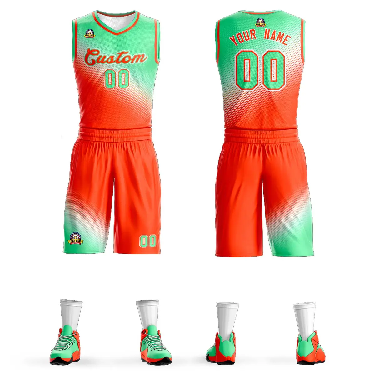 Light Green Orange Gradient Fashion Sports Basketball Jersey