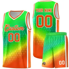 Light Green Orange Gradient Irregular Shapes Basketball Jersey