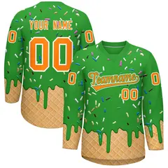 Light Green Orange Ice Cream Pattern V-Neck Hockey Jersey 1