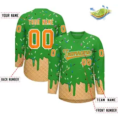 Light Green Orange Ice Cream Pattern V-Neck Hockey Jersey 2