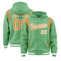 Light Green Orange Varsity Letterman Color Block Hoodie Jacket 1