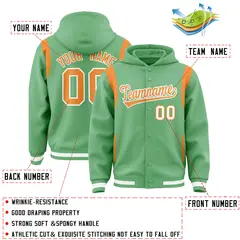 Light Green Orange Varsity Letterman Color Block Hoodie Jacket 4