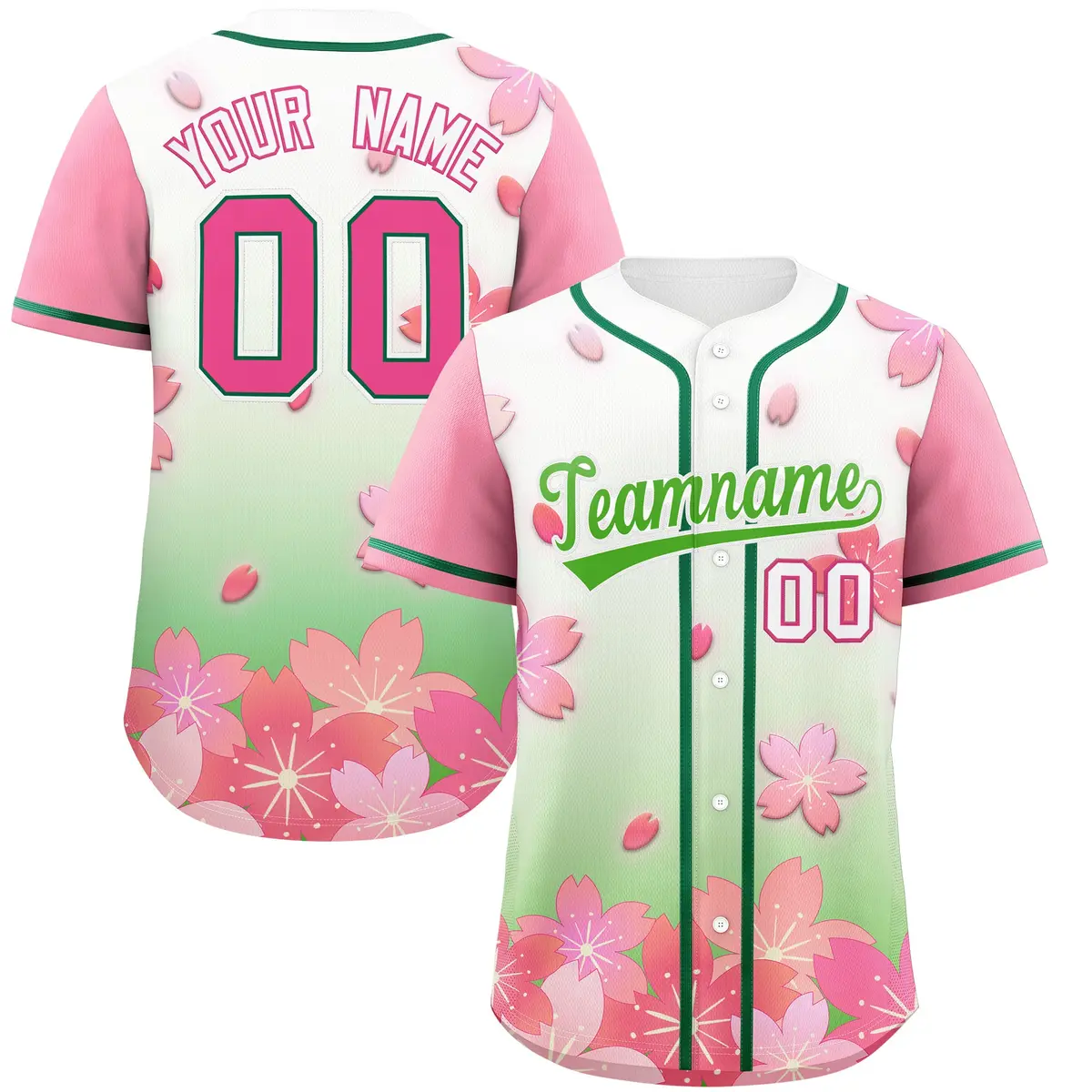 Light Green Pink Cherry Blossom Graffiti Baseball Jersey