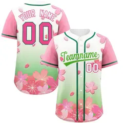 Light Green Pink Cherry Blossom Graffiti Baseball Jersey