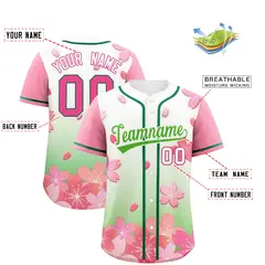 Light Green Pink Cherry Blossom Graffiti Baseball Jersey 2