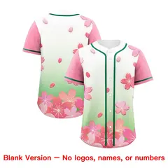 Light Green Pink Cherry Blossom Graffiti Baseball Jersey 7