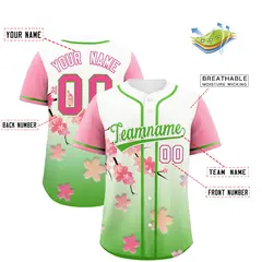 Light Green Pink Cherry Blossom Graffiti Baseball Jersey 2