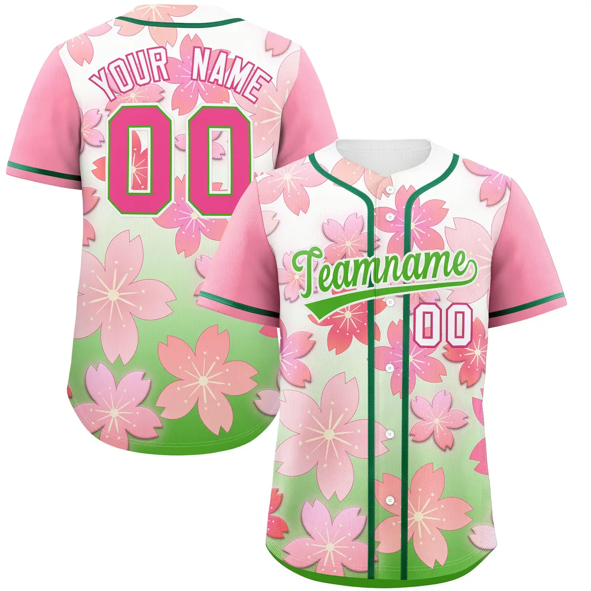 Light Green Pink Cherry Blossom Graffiti Baseball Jersey