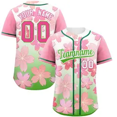 Light Green Pink Cherry Blossom Graffiti Baseball Jersey 1