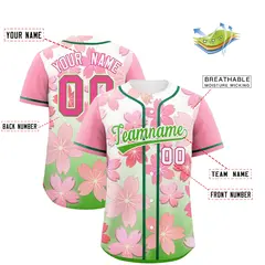Light Green Pink Cherry Blossom Graffiti Baseball Jersey 2