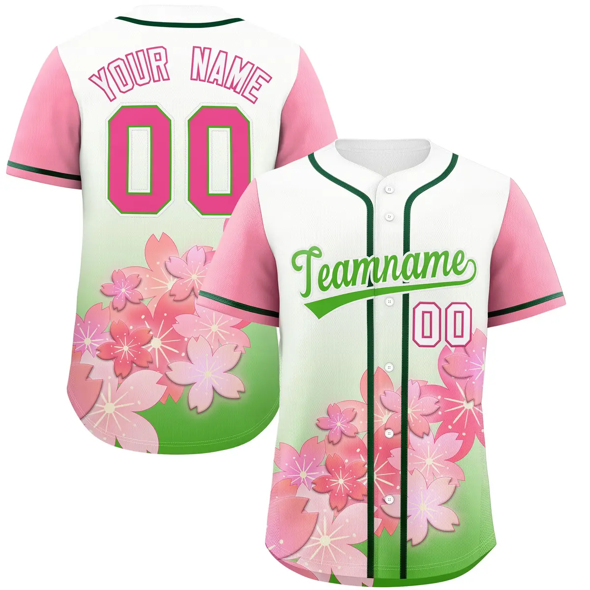 Light Green Pink Cherry Blossom Graffiti Baseball Jersey