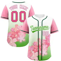 Light Green Pink Cherry Blossom Graffiti Baseball Jersey 1