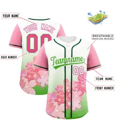 Light Green Pink Cherry Blossom Graffiti Baseball Jersey 2
