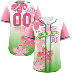 Light Green Pink Cherry Blossom Graffiti Baseball Jersey 1