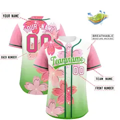 Light Green Pink Cherry Blossom Graffiti Baseball Jersey 2